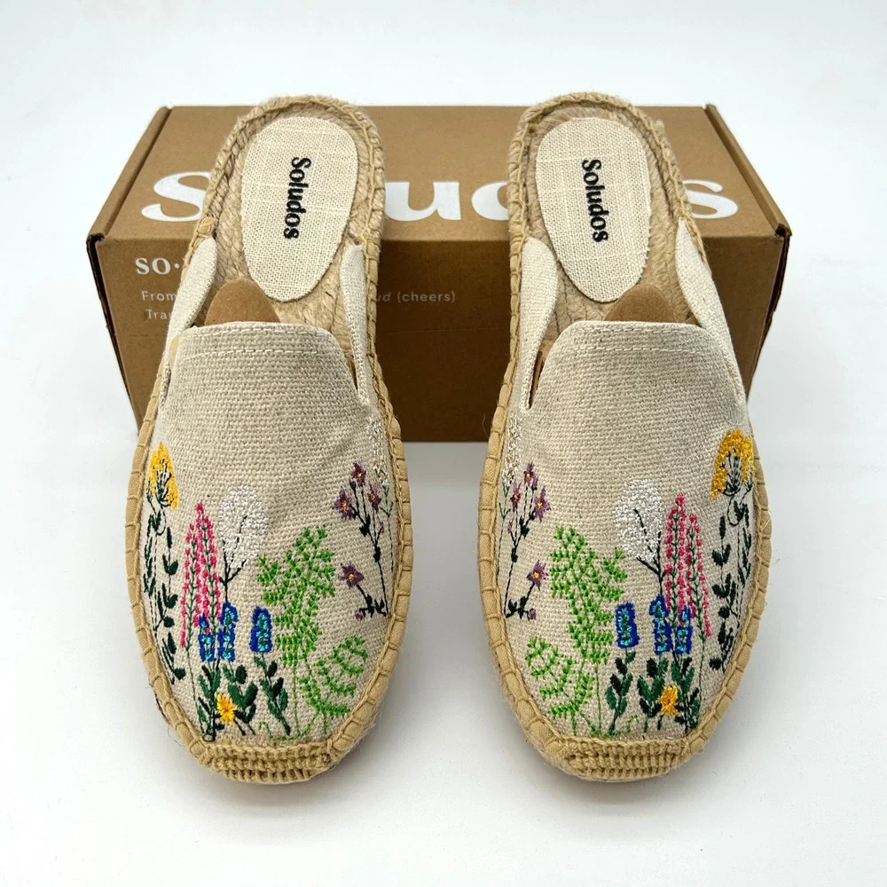 Womens Espadrilles Soludos The Smoking Mule Size 7-7.5 Organic Cotton Floral NEW